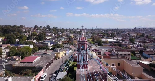 Santa María Tonantzintla in Cholula by drone at a sunny day. photo