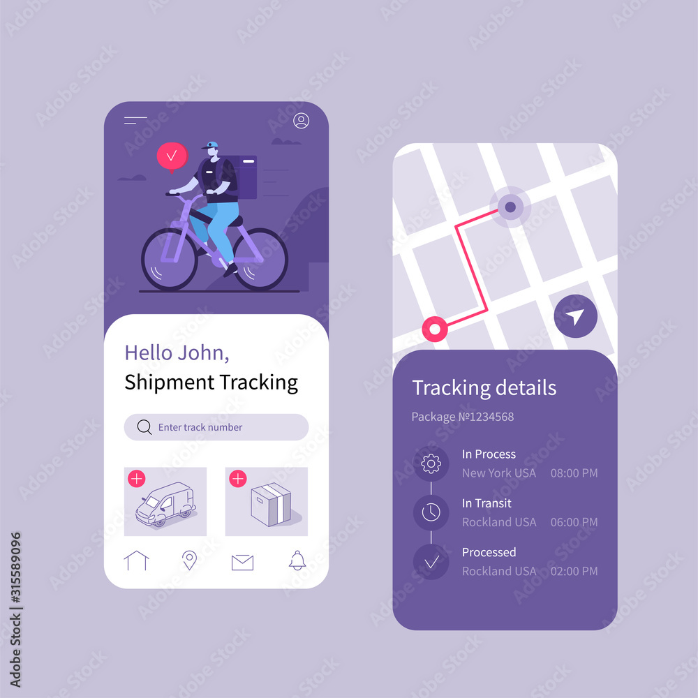 Mobile App Design Template for Delivery Tracking Service. Interface ...