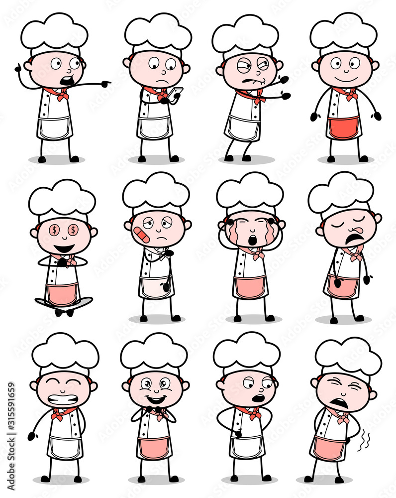 Comic Chef Poses Collection - Set of Concepts Vector illustrations Comic Chef Poses Collection - Set of Concepts Vector illustrations