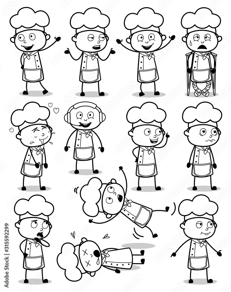 Comic Chef Retro Poses - Set of Concepts Vector illustrations Comic Chef Retro Poses - Set of Concepts Vector illustrations