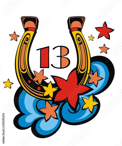 Horseshoe symbol or label. Good luck, 13. Old school tattoo