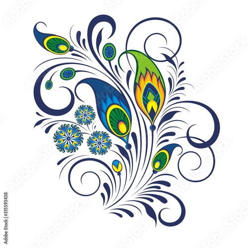 Flower design elements vector with peacock feathers elements