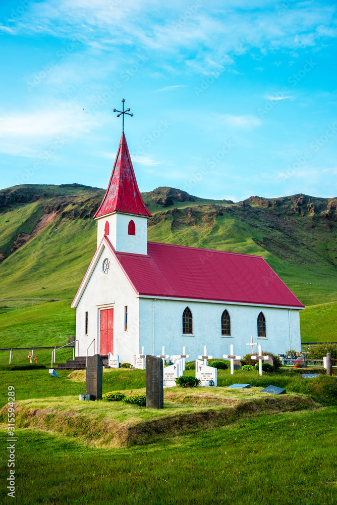 Magical majestic picturesque cozy little church nearby Stokksnes, Iceland. Exotic countries. Amazing places.