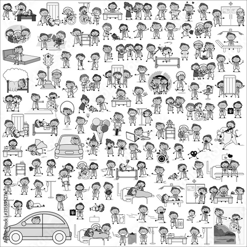 Retro Black and White Doctor Characters - Set of Concepts Vector illustrations