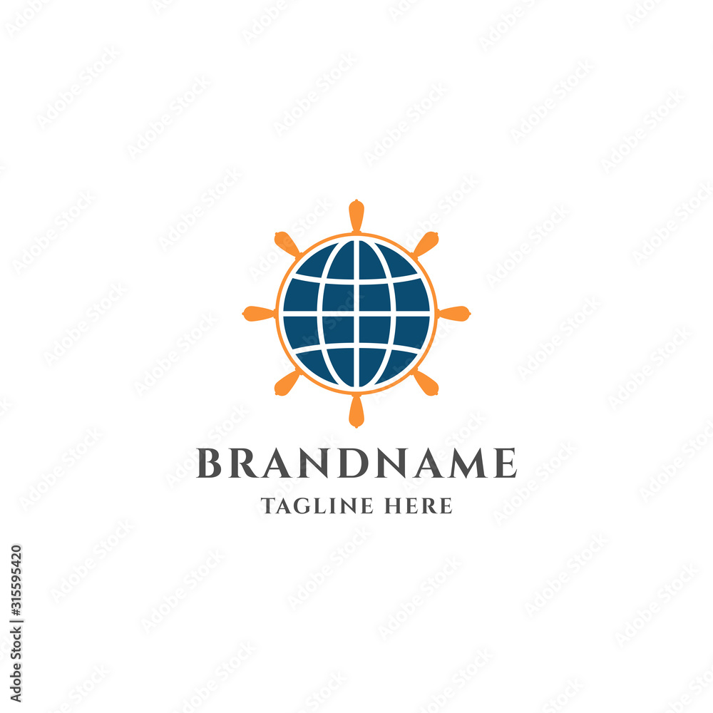 Ship wheel and globe logo design template vector illustration Ship wheel and globe logo design template vector illustration