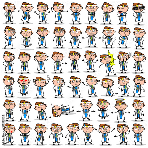 Many Poses of Cartoon Doctor - Set of Concepts Vector illustrations