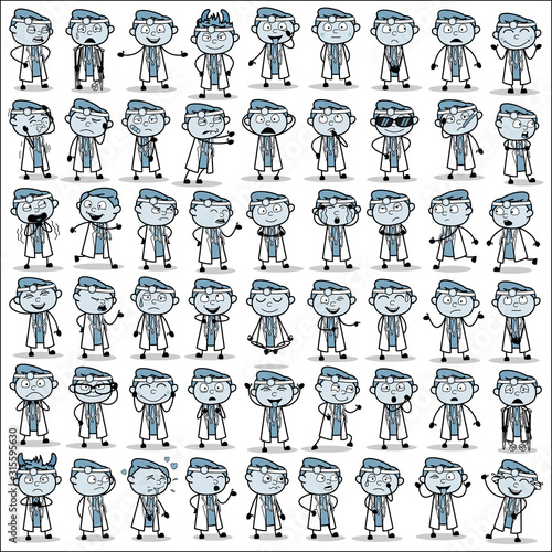 Vintage Comic Doctor Poses Collection - Set of Concepts Vector illustrations