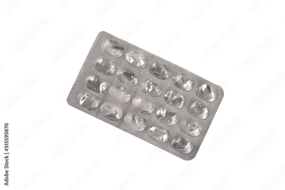 empty pack of tablets on the isolated background empty pack of tablets on the isolated background