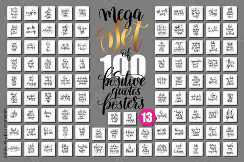 mega set of 100 positive quotes, hand lettering motivation and inspiration inscription text