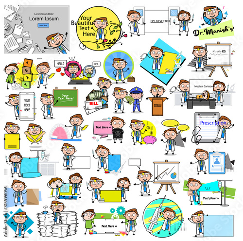 Comic Doctor with Varous Concepts - Cartoon Vector illustrations