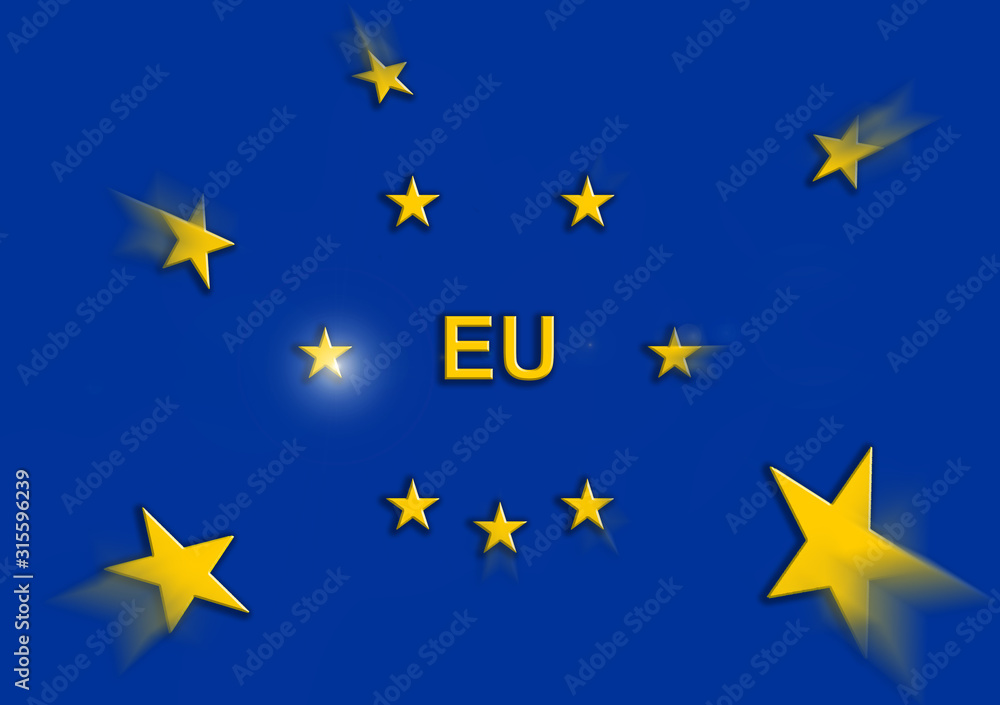 illustration of European Union Flag with moving stars that complete the circle of stars illustration of European Union Flag with moving stars that complete the circle of stars