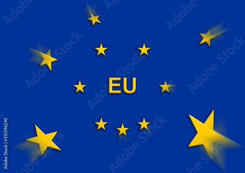 illustration of European Union Flag with moving stars that complete the circle of stars