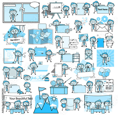 Various Vintage Doctor Character Concepts Collection - Vector illustrations