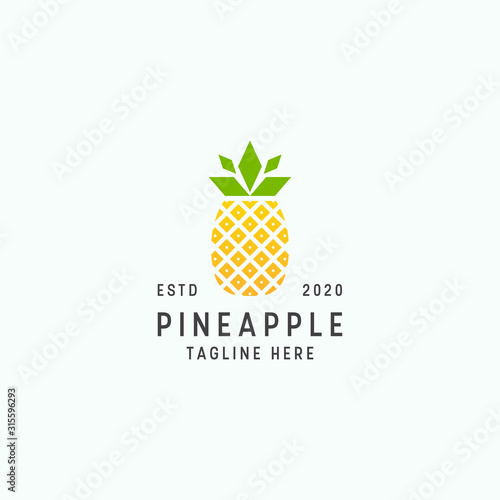 Tropical pineapple fruit logo design template vector illustration