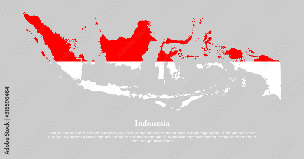 Indonesia flag, Asia country map vector template