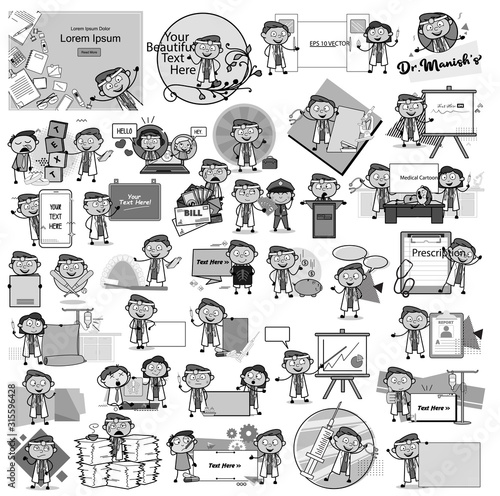 Retro Comic Doctor Characters - Set of Concepts Vector illustrations