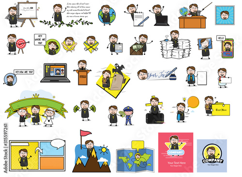 Different Cartoon Priest Monk - Collection of Concepts Vector illustrations