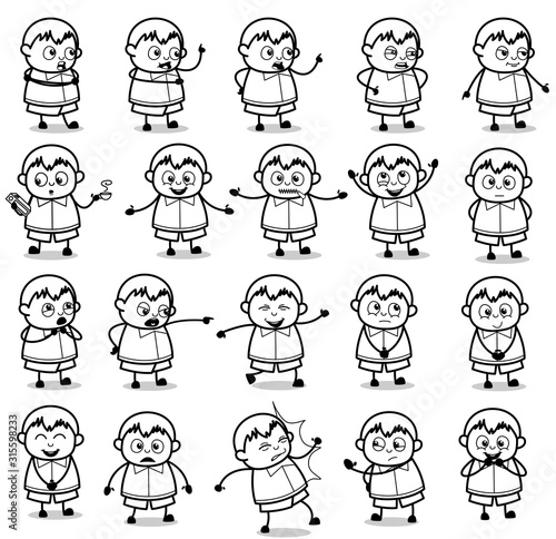 Drawing Art of Fat Boy Poses - Set of Concepts Vector illustrations