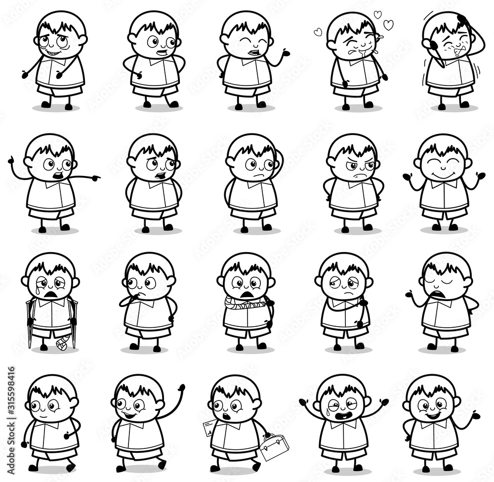 Retro Art of Fat Boy Poses - Set of Different Concepts Vector illustrations Retro Art of Fat Boy Poses - Set of Different Concepts Vector illustrations