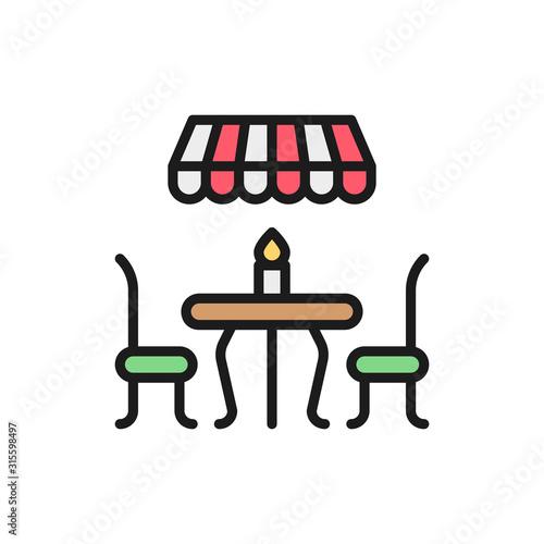 French street cafe flat color line icon. Isolated on white background
