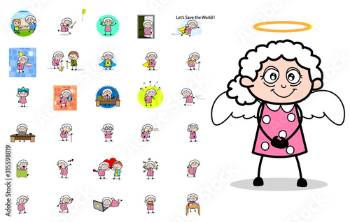 Different Comic Old Granny Character - Set of Concepts Vector illustrations