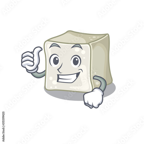 Cheerfully sugar cube making Thumbs up gesture