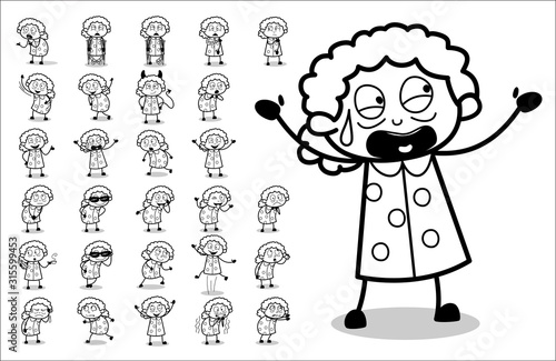 Retro Funny Old Granny Character - Set of Concepts Vector illustrations