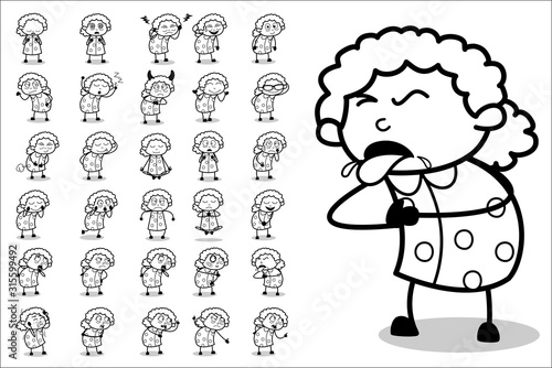 Cartoon Old Funny Granny Character - Set of Concepts Vector illustrations