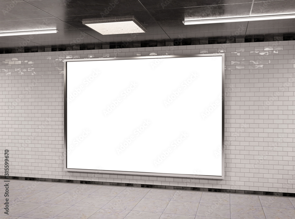 Horizontal underground billboard frame Mockup 3D rendering - obrazy, fototapety, plakaty 