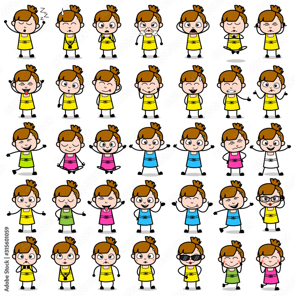 Cartoon Teen Girl Poses Collection - Set of Various Vector illustrations Cartoon Teen Girl Poses Collection - Set of Various Vector illustrations