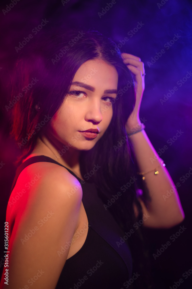 neon light and portrait of a girl. neon light and portrait of a girl.