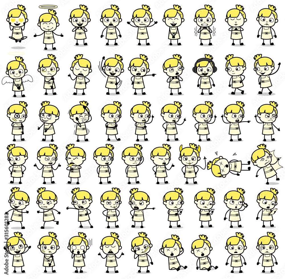 Comic Poses of Young Girl - Set of Concepts Vector illustrations Comic Poses of Young Girl - Set of Concepts Vector illustrations