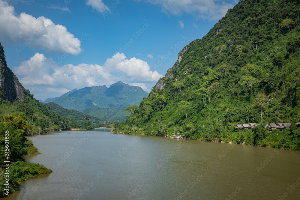 View of mountains and river Nong Khiaw. North Laos. Southeast Asia.