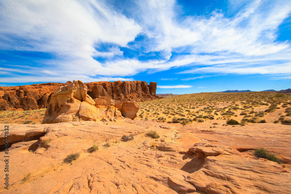 Ansicht auf roten Felsen im Nationalpark Valley of Fire, Nevada