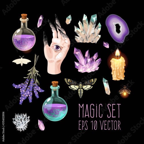 Big vector set of witch craft supplies