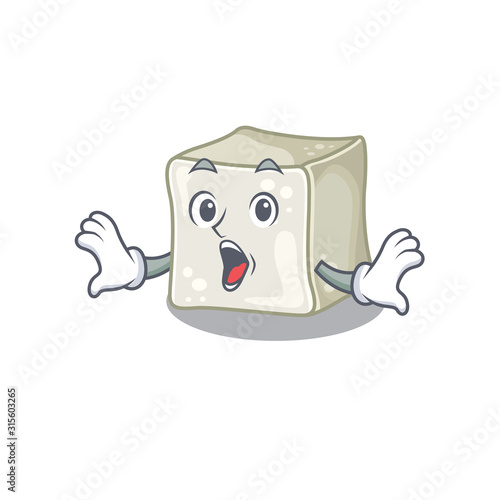 Sugar cube cartoon character design on a surprised gesture