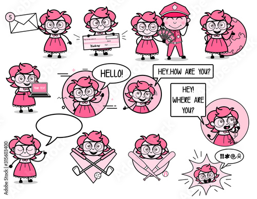 Different Types Comic Intelligent Girl Concepts - Various Vector illustrations