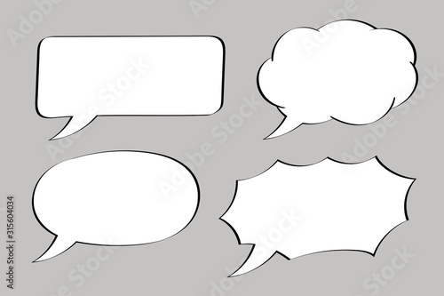 Speech bubbles set. White blank elements on gray background
