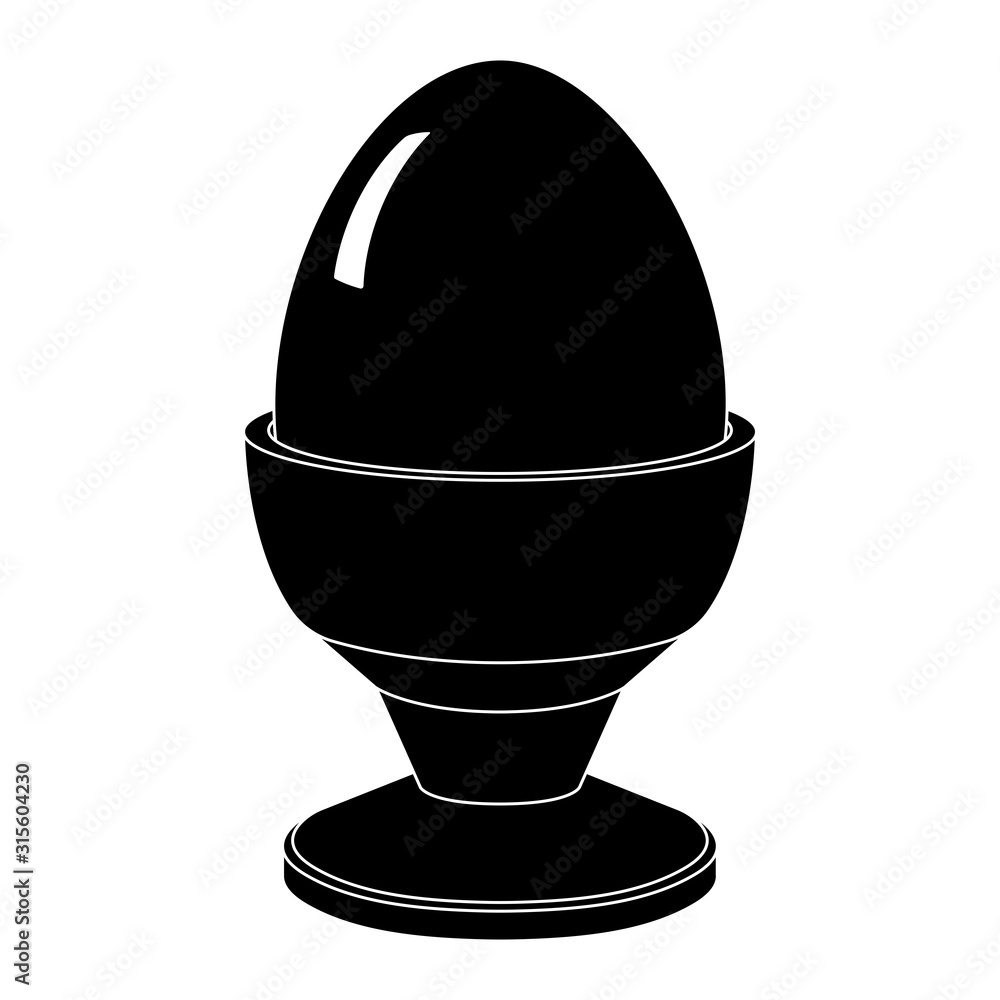 Boiled egg in egg stand. Black silhouette drawing Boiled egg in egg stand. Black silhouette drawing