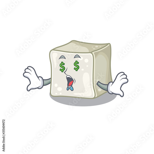 Happy rich sugar cube with Money eye cartoon character style