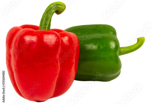 red and green bell peppers isolated on white background