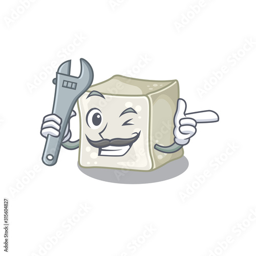 Smart Mechanic sugar cube cartoon character design