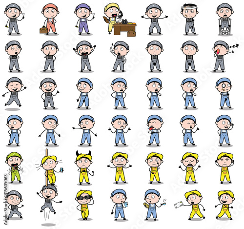 Cartoon Repairman Character Poses - Set of Concepts Vector illustrations