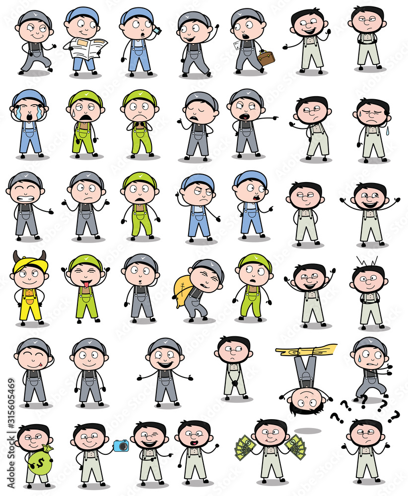 Comic Repairman Character Poses - Collection of Concepts Vector illustrations Comic Repairman Character Poses - Collection of Concepts Vector illustrations