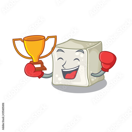 fantastic Boxing winner of sugar cube in mascot cartoon style