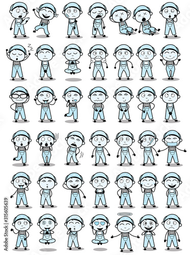 Collection of Cartoon Repairman Poses - Set of Various Concepts Vector illustrations
