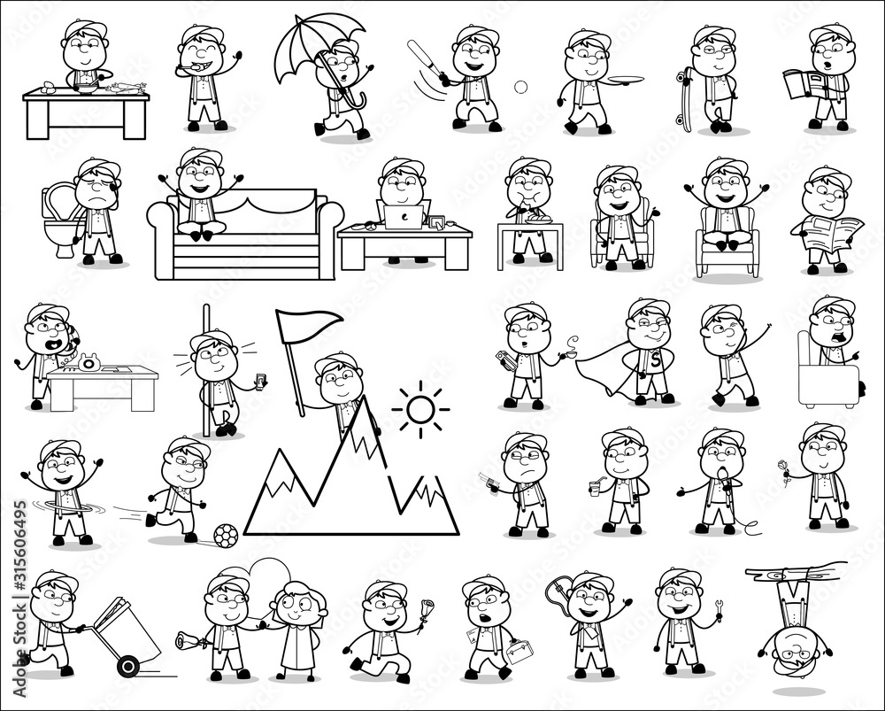 Various Young Carpenter Character - Set of Concepts Vector illustrations