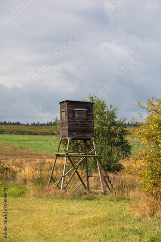 Wooden Hunters hunting tower in countryside landscape, Czech Republic, European Scenery © ArtushFoto