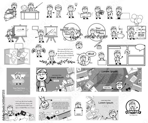 Various Retro Drawing of Carpenter Character - Comic Concepts Vector illustrations
