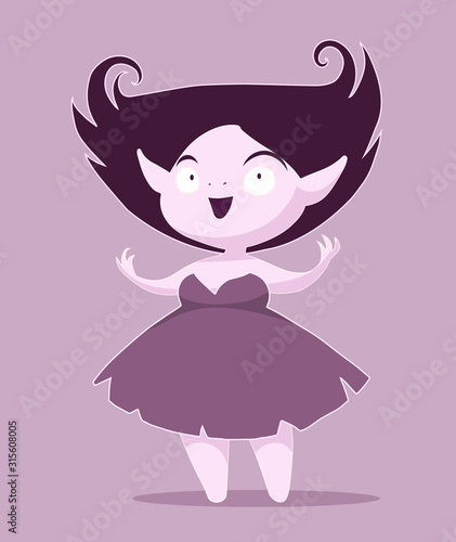 Cute cartoon character of a funny spooky lady witch or vampire
